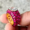 5.5ct Oval Cut White Sapphire With Ruby Cocktail Ring