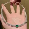 Asscher&Pear Cut Emerald&White Sapphire Necklace Choker