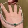 Asscher&Pear Cut Emerald&White Sapphire Necklace Choker