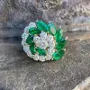 Unique Marquise&Round Cut Emerald Cocktail Ring