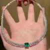Asscher&Pear Cut Emerald&White Sapphire Necklace Choker