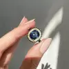4ct Cushion Cut Sapphire Enamel Art-Deco Engagement Ring