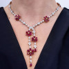 42ctw White Sapphire and Ruby Flower Statement Necklace