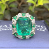 12ct Halo Cushion Cut Emerald Cocktail Ring