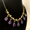 Oval Cut Amethyst Sapphire Necklace in Gold