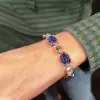Emerald Cut White&Sapphire Blue Wrist Chain Bracelet