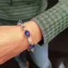 Emerald Cut White&Sapphire Blue Wrist Chain Bracelet