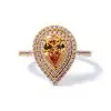Handmade Double Halo Pear Cut Champagne Sterling Silver Ring