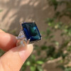 16ct Emerald Cut Blue Sapphire Three Stone Engagement Ring