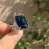 16ct Emerald Cut Blue Sapphire Three Stone Engagement Ring