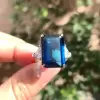 16ct Emerald Cut Blue Sapphire Three Stone Engagement Ring