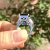 16ct Emerald Cut Blue Sapphire Three Stone Engagement Ring