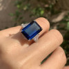 16ct Emerald Cut Blue Sapphire Three Stone Engagement Ring