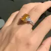 6ct Cushion Cut Yellow Sapphire Three Stone Engagement Ring