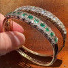 20ctw Halo Princess Cut Emerald Bangle Bracelet in Gold Tone