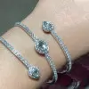 Pear & Round Cut White Sapphire Open Cuff Bracelet