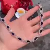 Round&Marquise Cut White&Blue Sapphire Necklace