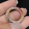 Rainbow Sapphire Paved Twist Wedding Band