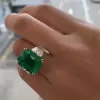 14ct Emerald Cut Green Sapphire Cluster Engagement Ring