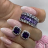 Emerald Cut Amethyst Eternity Band&Earring Stud Jewelry Set/2pcs