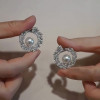 3.55ct Pearl&White Sapphire  Hoop Earrings