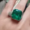 15ct Asscher Cut Emerald Paved Cocktail Ring