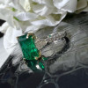 8ct Emerald Cut Emerald Three Stone Engagement Ring