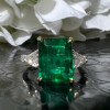 8ct Emerald Cut Emerald Three Stone Engagement Ring