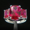 6ct Cushion Cut Ruby Three Stone Engagement Ring