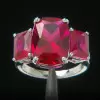 6ct Cushion Cut Ruby Three Stone Engagement Ring