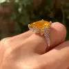 14.2ct Radiant Cut Yellow Sapphire Floral Cocktail Ring