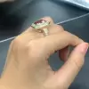 6ct Emerald Cut Ruby Halo Vintage Cocktail Ring