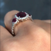 Vintage 3ctw Halo Oval Cut Ruby Three Stone Engagement Ring
