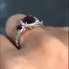 Vintage 3ctw Halo Oval Cut Ruby Three Stone Engagement Ring