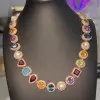 100ctw Multi-cut Multicolor Sapphire Halo Statement Necklace