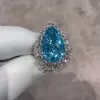 10ct Pear Cut Aquamarine Vintage Halo Cocktail Ring