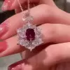 Oval&Pear Cut White Sapphire&Ruby Necklace Pendant