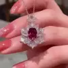 Oval&Pear Cut White Sapphire&Ruby Necklace Pendant