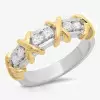 Round Cut White Sapphire Two Tone Knot Wedding Band