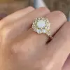 7MM White Opal Vintage Halo Engagement Ring