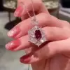 Oval&Pear Cut White Sapphire&Ruby Necklace Pendant