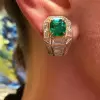 Baguette Halo Colombian Emerald Earclips