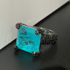 12ct Princess Cut Paraiba Bold Paved Cocktail Ring
