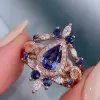 Pear Cut Tanzanite Blue Sapphire Wedding Ring Set