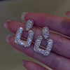 Round Cut White Sapphire Micro-paved Setting Square Hoop Earrings