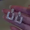 Round Cut White Sapphire Micro-paved Setting Square Hoop Earrings