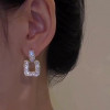 Round Cut White Sapphire Micro-paved Setting Square Hoop Earrings