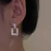 Round Cut White Sapphire Micro-paved Setting Square Hoop Earrings
