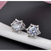 Handmade S925 Sterling Silver Snowflake Round Cut Ear Studs