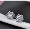 Handmade S925 Sterling Silver Snowflake Round Cut Ear Studs